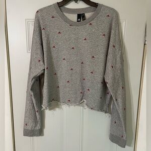 Adidas Crop Sweater Women’s Logo Gray Long Sleeve Crew Neck Pullover XL